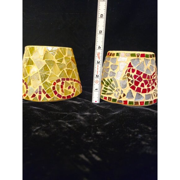 Mosaic Home Interiors Glass Candle Globes With Yellow & Red Tile Designs - Picture 3 of 8